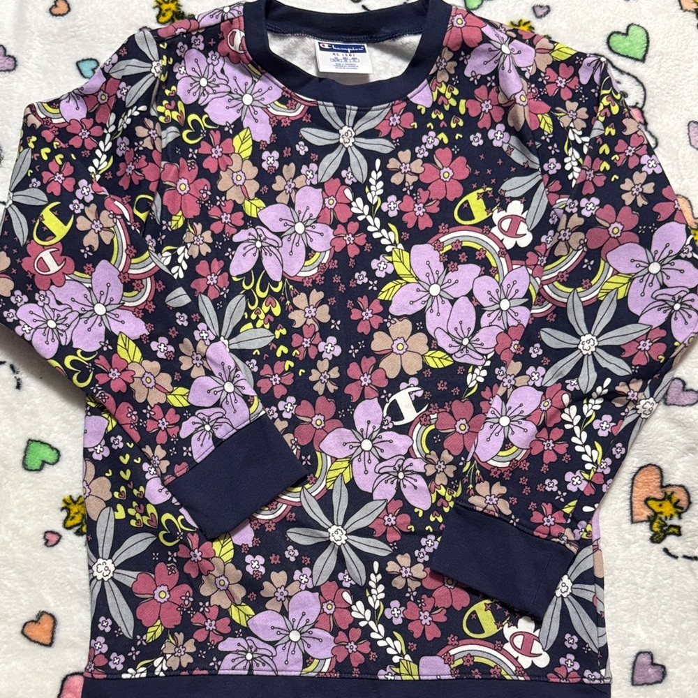 Champion Floral Kids Sweatshirt - Pink and Purple